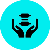 Blue circle with hands and stack