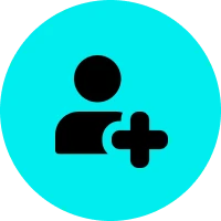 Black user silhouette with plus sign